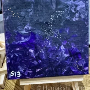 Small square abstract acrylic painting in warm glowing tones capturing the emotional afterglow of music, by Australian artist Hemakshi Valera