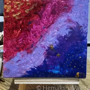Small square abstract acrylic painting in soft luminous tones capturing the weightless feeling of being lifted by music, by Australian artist Hemakshi Valera