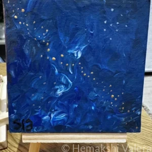 Small square abstract acrylic painting in soft dark tones with lit inner warmth capturing the feeling of late night music and whispered emotion, by Australian artist Hemakshi Valera