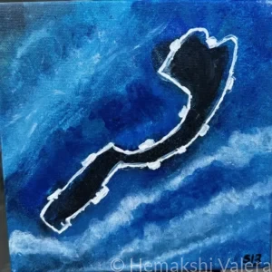 Acrylic painting of the Monaco Formula 1 street circuit layout in raised white paint against a deep swirling ocean blue background, by Australian artist Hemakshi Valera