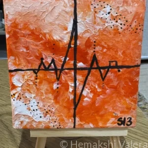 Small square abstract acrylic painting in intense fiery tones capturing emotions too large for language and expressed through music, by Australian artist Hemakshi Valera