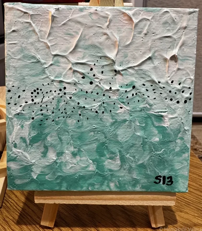 Whispers Between Waves original acrylic soundwave mini canvas by Hemakshi Valera