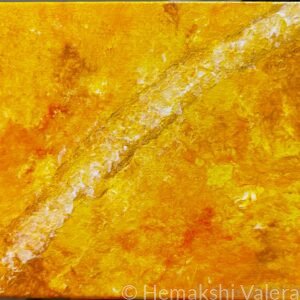 Abstract acrylic painting in golden yellow, amber and white with a diagonal seam of light, by Australian artist Hemakshi Valera
