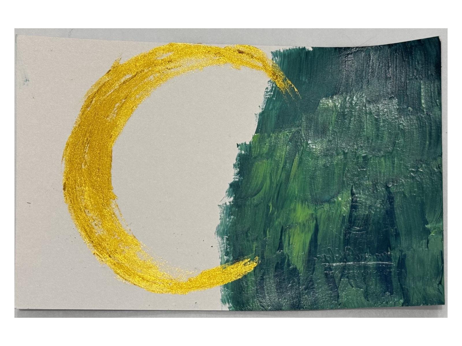 Golden Crescent hand-painted postcard — front