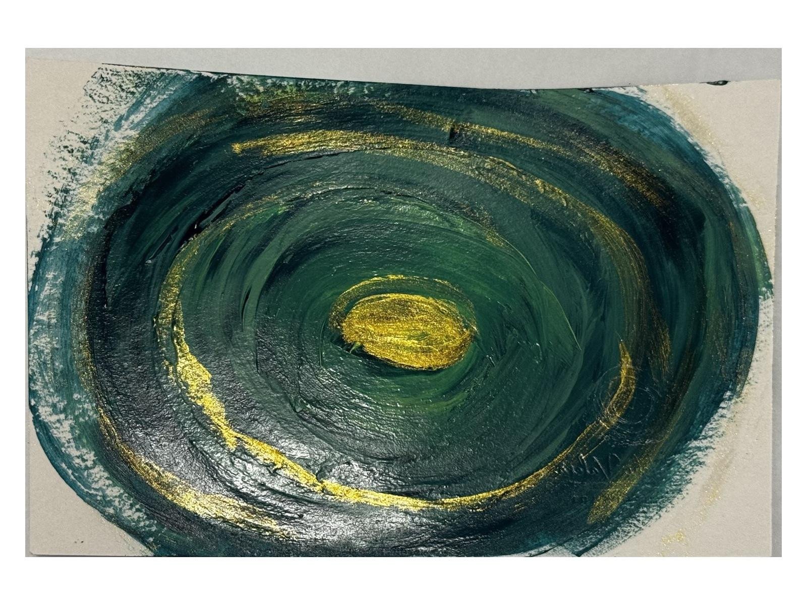 Golden Orbit hand-painted postcard — front