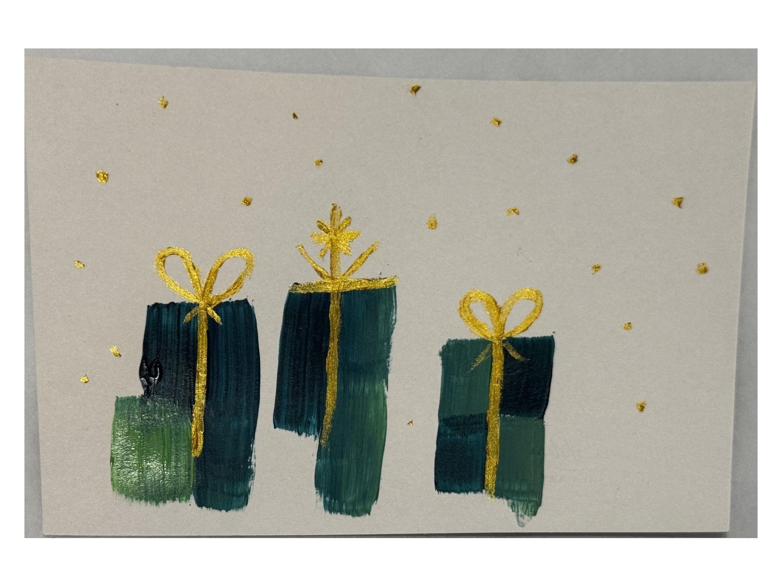 Wrapped in Green hand-painted postcard — front