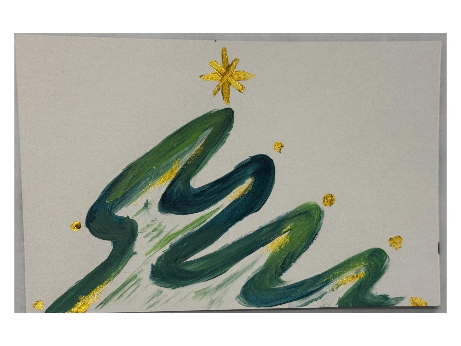 A Little Christmas Tree hand-painted postcard — front
