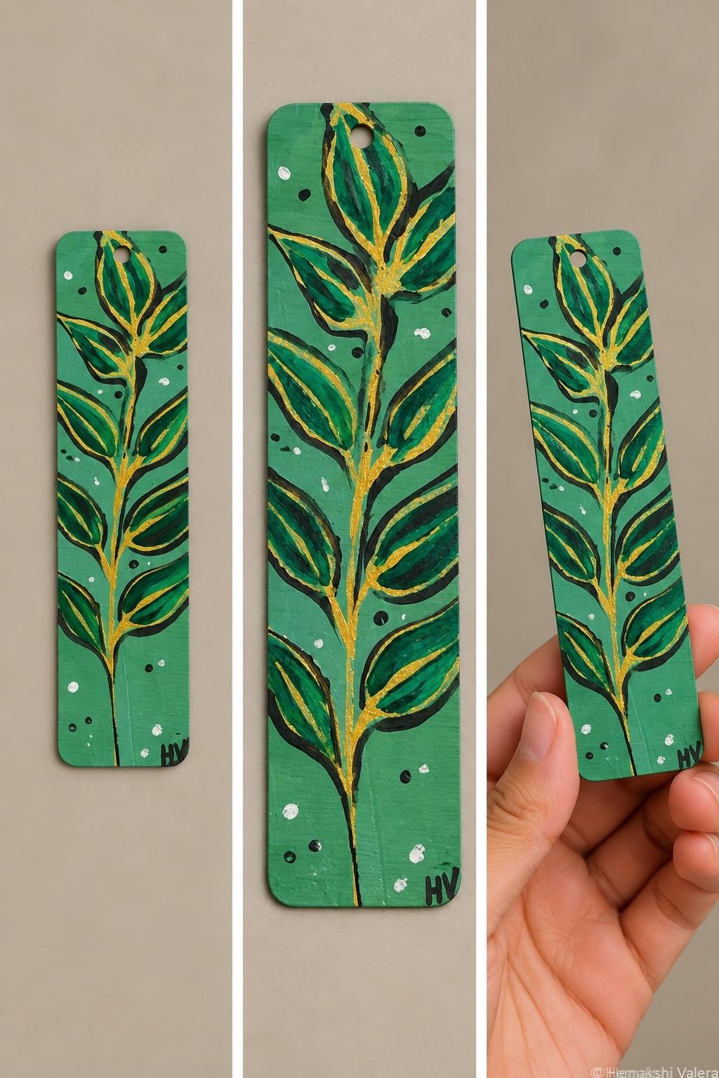 Golden Vine — Hand-Painted Wooden Bookmark