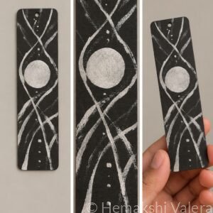 Silver Orbit — Hand-Painted Wooden Bookmark