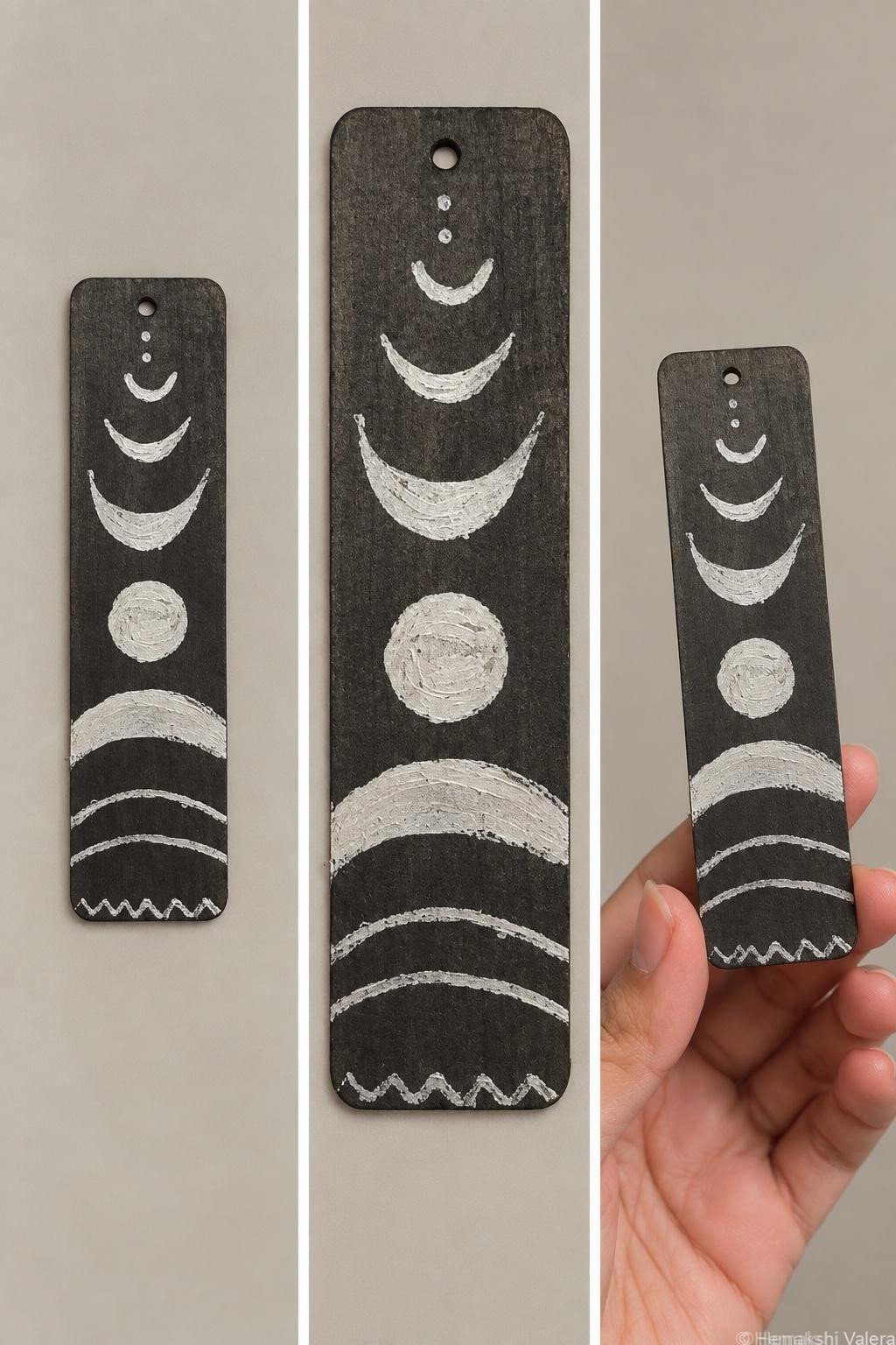 Moon Phases — Hand-Painted Wooden Bookmark