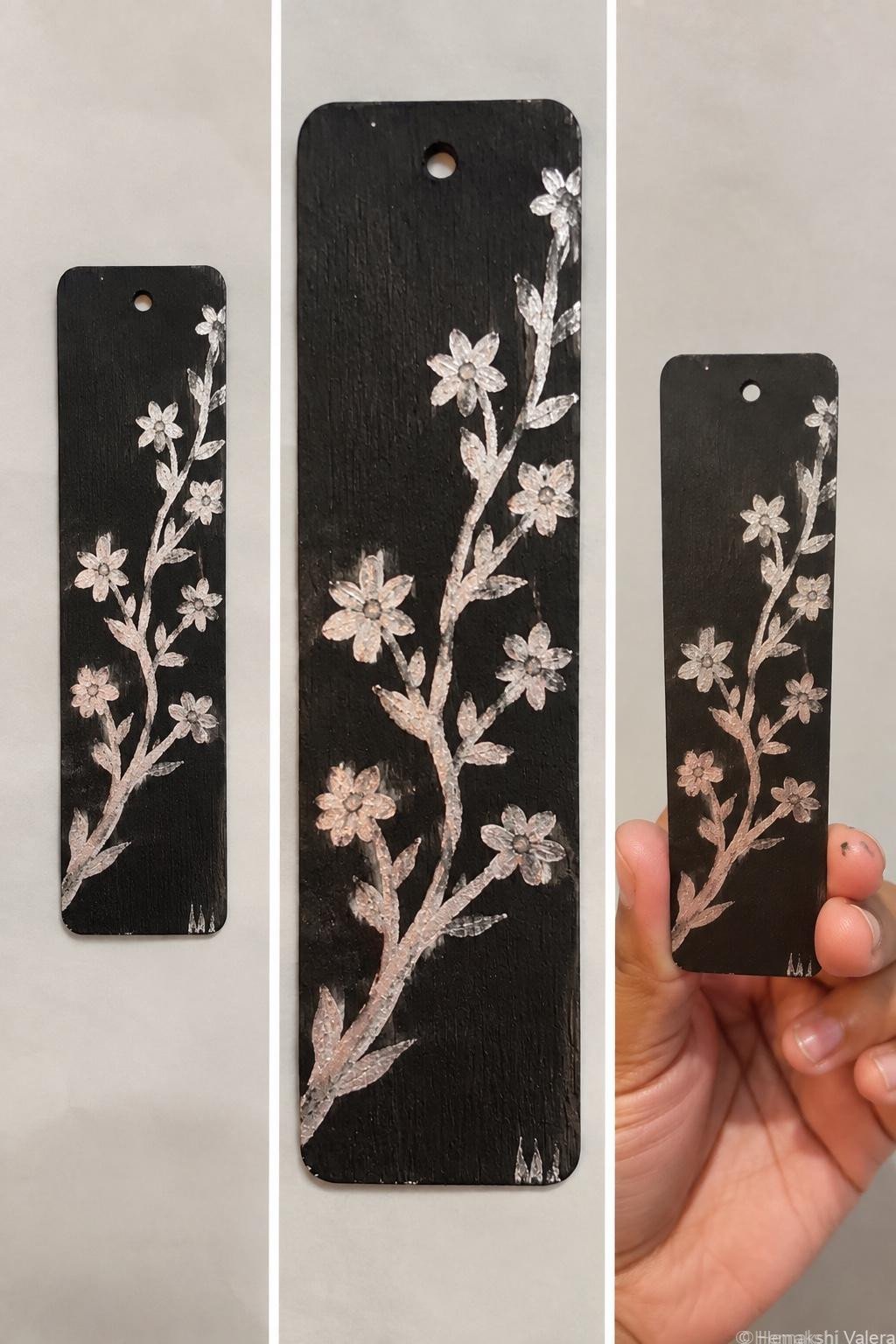 Midnight Bloom — Hand-Painted Wooden Bookmark