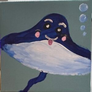 Just Ray-lax, Ray – blue smiling stingray original acrylic mini painting by Hemakshi Valera