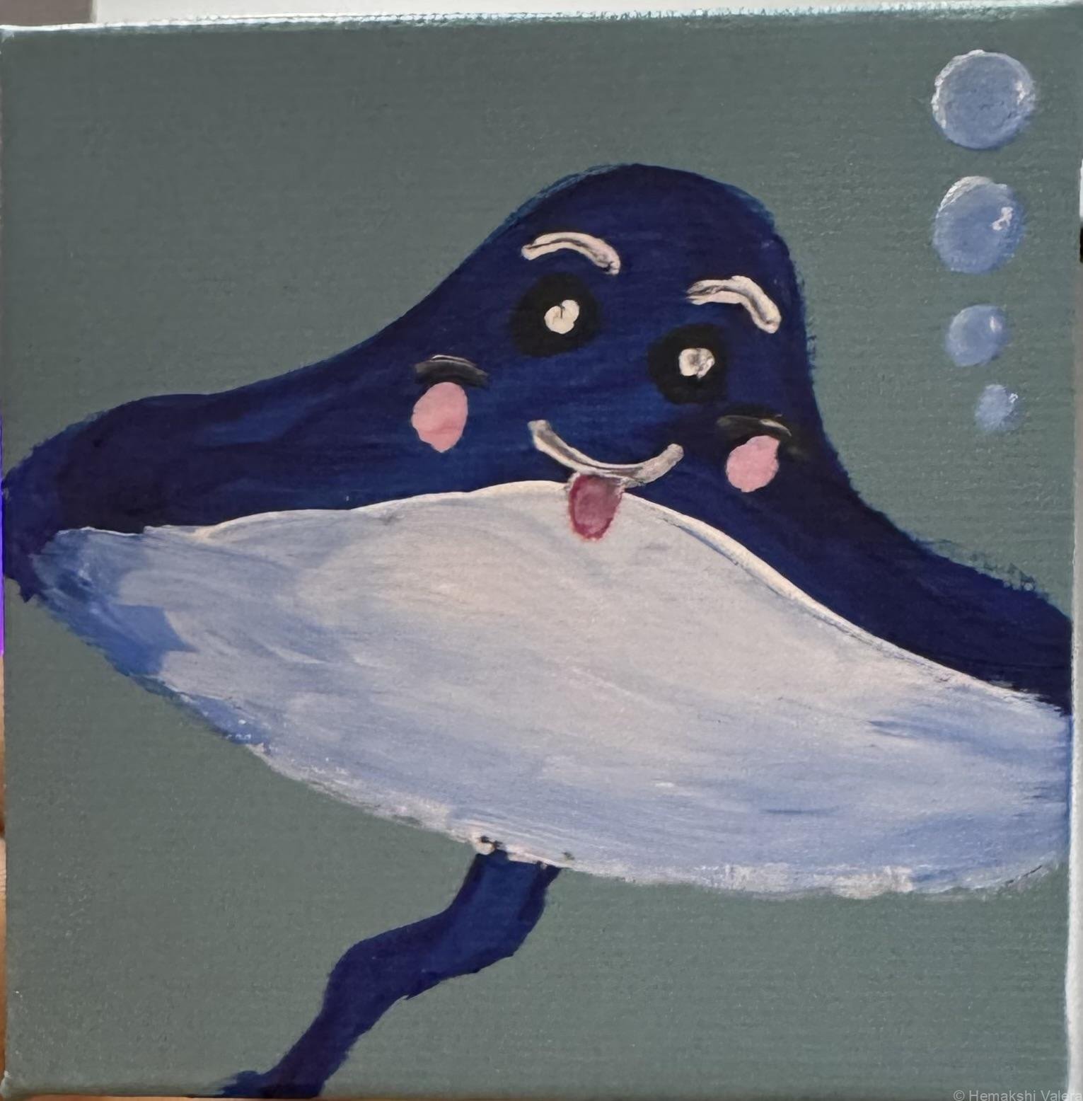 Just Ray-lax, Ray – blue smiling stingray original acrylic mini painting by Hemakshi Valera