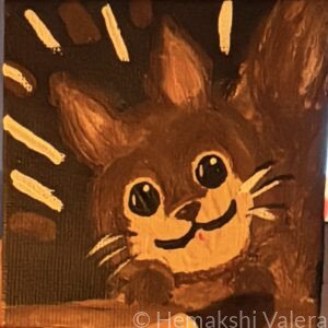 You're My Hope, Hobi — brown squirrel with bright eyes peeking from a tree, original 7.5 x 7.5 cm acrylic painting by Hemakshi Valera
